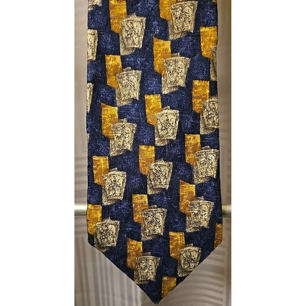 Villa Bolgheri Mens Blue Gold Bronze Silk Tie 4x60